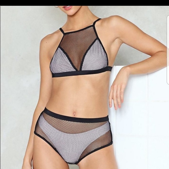 Swimsuit Mesh Bikini Peach&Black Size M - Picture 3 of 7